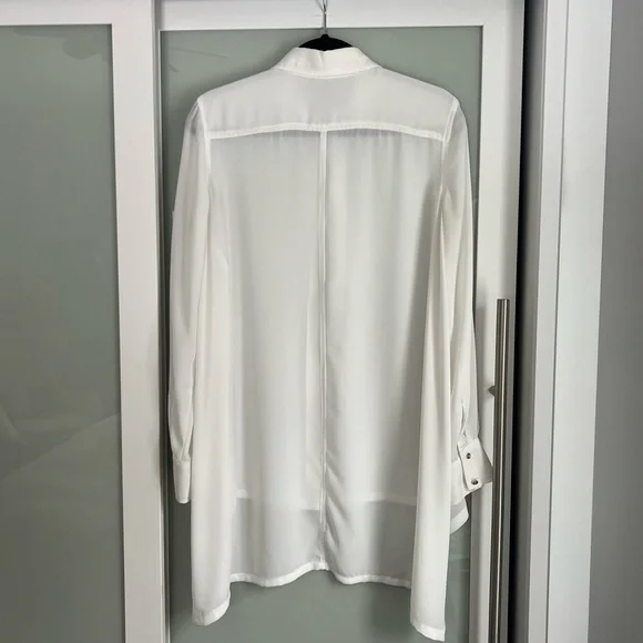 Cartise Women’s Longline Sheer White Button-Down Shirt - Picture 6 of 6